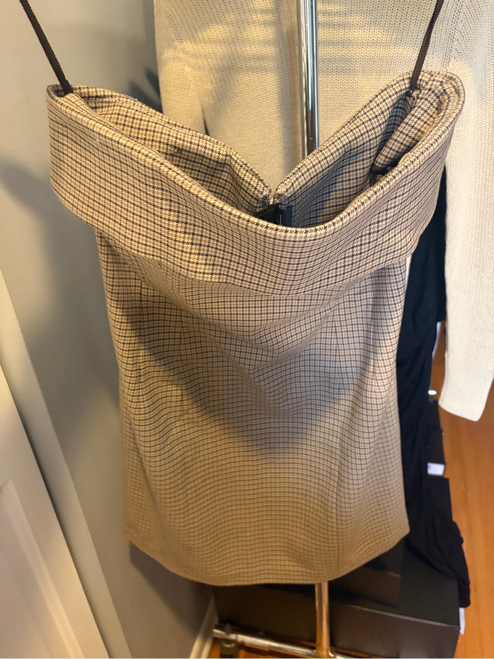 Helsa Strapless Tan Plaid Mini Dress - Picture 2 of 5